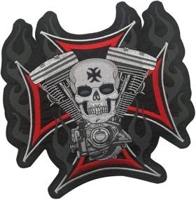 img 2 attached to 🏍️ Custom Biker Skull Motorcycle Patches Set - Personalized Embroidered Applique for Clothing, Vest, Jackets, Backpacks - Large 9.8 x 10.4 inch