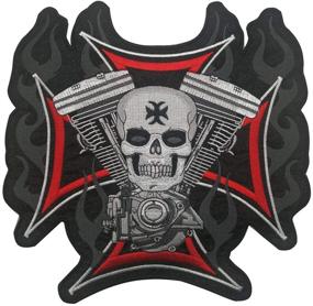 img 4 attached to 🏍️ Custom Biker Skull Motorcycle Patches Set - Personalized Embroidered Applique for Clothing, Vest, Jackets, Backpacks - Large 9.8 x 10.4 inch