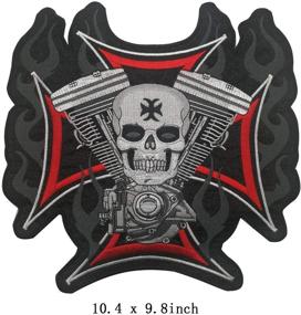 img 3 attached to 🏍️ Custom Biker Skull Motorcycle Patches Set - Personalized Embroidered Applique for Clothing, Vest, Jackets, Backpacks - Large 9.8 x 10.4 inch