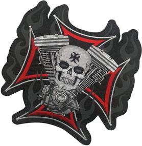 img 1 attached to 🏍️ Custom Biker Skull Motorcycle Patches Set - Personalized Embroidered Applique for Clothing, Vest, Jackets, Backpacks - Large 9.8 x 10.4 inch