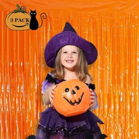 img 3 attached to 🎃 Halloween Party Decorations: 3-Pack of Large Tinsel Curtain Backdrops - Orange Foil Fringe Streamer Curtains, 3.2 X 8.2 ft, Perfect for Halloween Birthday and Fall Parties