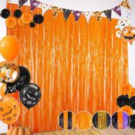 🎃 halloween party decorations: 3-pack of large tinsel curtain backdrops - orange foil fringe streamer curtains, 3.2 x 8.2 ft, perfect for halloween birthday and fall parties логотип