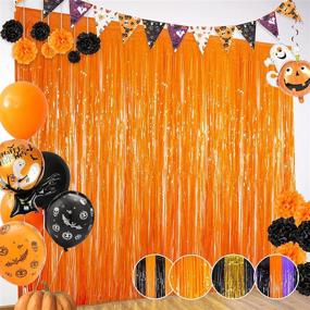 img 4 attached to 🎃 Halloween Party Decorations: 3-Pack of Large Tinsel Curtain Backdrops - Orange Foil Fringe Streamer Curtains, 3.2 X 8.2 ft, Perfect for Halloween Birthday and Fall Parties