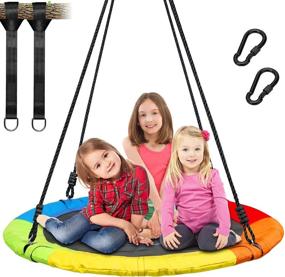 img 4 attached to Trekassy 700lb Saucer Tree Swing for Kids and Adults: Waterproof 900D Oxford, Steel Frame | Includes 2pcs 10ft Tree Hanging Straps and Adjustable Ropes