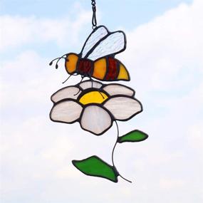 img 2 attached to 🐝 Exquisite HAOSUM Stained Glass Bee On Flower: Window Hangings & Ornament for Home Office Decor, Best Gift for Mom & Friends