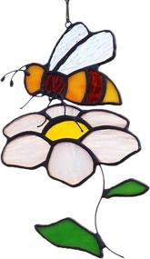 img 4 attached to 🐝 Exquisite HAOSUM Stained Glass Bee On Flower: Window Hangings & Ornament for Home Office Decor, Best Gift for Mom & Friends