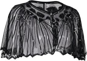 img 2 attached to 👗 Stunning Women's 1920s Shawl: Beaded Sequin Deco Evening Cape Bolero Flapper Cover Up by PrettyGuide