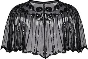 img 1 attached to 👗 Stunning Women's 1920s Shawl: Beaded Sequin Deco Evening Cape Bolero Flapper Cover Up by PrettyGuide