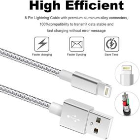 img 3 attached to 🔌 Сертифицированный MFi зарядное устройство для iPhone, 3 штуки кабелей для зарядки длиной 10 футов, USB кабель с плетением из нейлона совместимый с iPhone 12/11/XS/XR/X/8/8Plus/7/7Plus/6/6S Plus/SE/5/iPad - серебряно-серый.