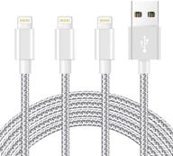🔌 mfi certified iphone charger, 3-pack 10 ft charging cable, nylon braided usb charger cord compatible with iphone 12/11/xs/xr/x/8/8plus/7/7plus/6/6s plus/se/5/ipad - silvergray logo