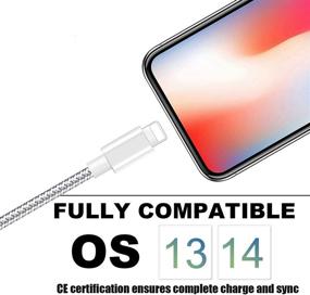 img 2 attached to 🔌 Сертифицированный MFi зарядное устройство для iPhone, 3 штуки кабелей для зарядки длиной 10 футов, USB кабель с плетением из нейлона совместимый с iPhone 12/11/XS/XR/X/8/8Plus/7/7Plus/6/6S Plus/SE/5/iPad - серебряно-серый.