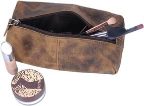 img 2 attached to 💼 Exclusive SALE: KomalC Leather Zip-Lock Cosmetic Makeup Pouch Bag Pen Pencil Case - Limited Time Offer!