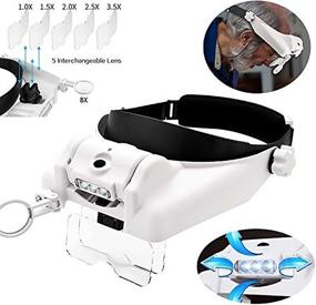 img 3 attached to 🔎 Versatile Magnifying Glasses with Light & Adjustable Headband - Loupe with Visor and LED for Jewelry, Sewing, and More - MagniVisor 1.5X, 2.0X, 2.5X, 3.5X, 8X