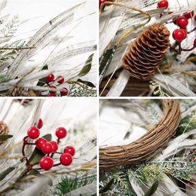 img 3 attached to 🎄 24-inch Snow Flocked Pine Cone Grapevine Frosted Wreath with Red Berries Eucalyptus - LOHASBEE Artificial Christmas Wreath for Front Door Winter Christmas Home Hanging Wall Window Party Decor