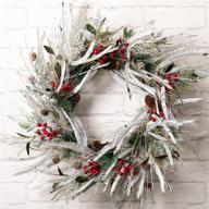 🎄 24-inch snow flocked pine cone grapevine frosted wreath with red berries eucalyptus - lohasbee artificial christmas wreath for front door winter christmas home hanging wall window party decor logo