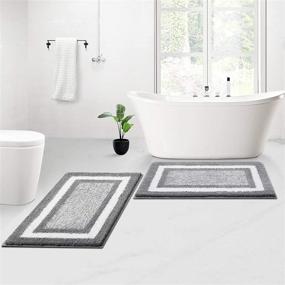 img 4 attached to KMAT Bathroom Rugs and Mats Sets - 2PCS Ultra Soft Microfiber Non-Slip Bath Mat, Machine Washable & Quick Dry Shower Rugs Floor Carpet Mat for Bathroom, Tub, and Shower (18x26 + 20x32, Grey)
