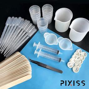 img 1 attached to Complete Silicone Resin Measuring Cups Tool Kit - Pixiss 100ml and 1oz Measure Cups, Popsicle Stir Sticks, Pipettes, Finger Cots, Silicone Gloves, Mat for Epoxy Resin Mixing, Molds, Jewelry Making