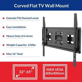 img 2 attached to 📺 Fleximounts Curved/Flat TV Wall Mount Bracket for 32-65 inch TVs up to 132lbs, VESA 600x400mm, with Swivel Articulating Dual Arms, Full Motion TV Wall Mount