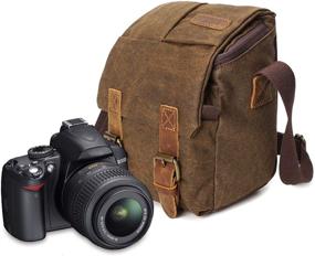 img 4 attached to 📷 Waterproof Camera Bag/Case with Vintage Canvas and Leather Trim – Ideal for Nikon, Canon, Sony, Pentax, Olympus, Panasonic, Samsung & More