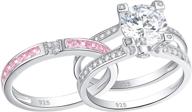 💍 round pink cz wedding band engagement ring sets - newshe jewellery, 925 sterling silver, sizes 5-12 logo