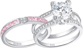 img 4 attached to 💍 Round Pink CZ Wedding Band Engagement Ring Sets - Newshe Jewellery, 925 Sterling Silver, Sizes 5-12