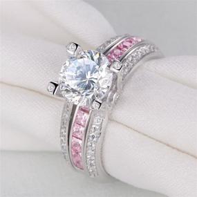 img 2 attached to 💍 Round Pink CZ Wedding Band Engagement Ring Sets - Newshe Jewellery, 925 Sterling Silver, Sizes 5-12