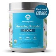 🌟 get your glow on with amazing grass glow vegan collagen support - biotin & plant based protein powder for radiant skin - vanilla honeysuckle flavor, 15 servings 11.1 ounce (pack of 1) logo