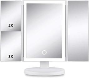 img 4 attached to 💄 Enhanced Makeup Mirror: 37 LED Lighted Vanity Mirror with Trifold Design, 360 Degree Rotation and 3X Magnification - Touch Screen, Dual Power Supply