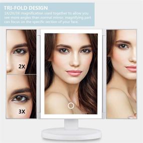 img 3 attached to 💄 Enhanced Makeup Mirror: 37 LED Lighted Vanity Mirror with Trifold Design, 360 Degree Rotation and 3X Magnification - Touch Screen, Dual Power Supply