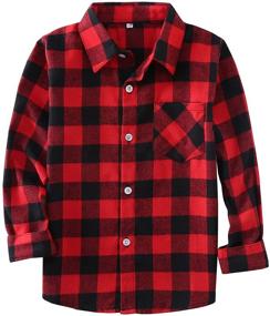 img 4 attached to 👕 Adorable Plaid Flannel Shirt for Little Girls and Boys - Long Sleeve Button Down Style