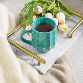 img 1 attached to 🌵 3D Green Ceramic Cactus Mug with Gold Details - Holds 10 Ounces - Coffee & Tea Accessories - Cute Succulent Coffee Mug (Pinky Up)