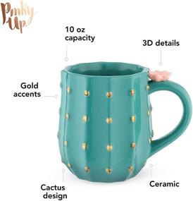 img 2 attached to 🌵 3D Green Ceramic Cactus Mug with Gold Details - Holds 10 Ounces - Coffee & Tea Accessories - Cute Succulent Coffee Mug (Pinky Up)