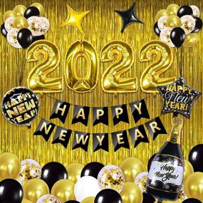 img 4 attached to 🎉 2022 Happy New Year Balloons Decorations Kit: Foil Balloons, Banner, Curtain, Rope - Black & Gold