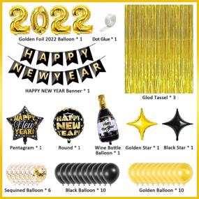 img 2 attached to 🎉 2022 Happy New Year Balloons Decorations Kit: Foil Balloons, Banner, Curtain, Rope - Black & Gold