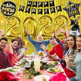 img 3 attached to 🎉 2022 Happy New Year Balloons Decorations Kit: Foil Balloons, Banner, Curtain, Rope - Black & Gold