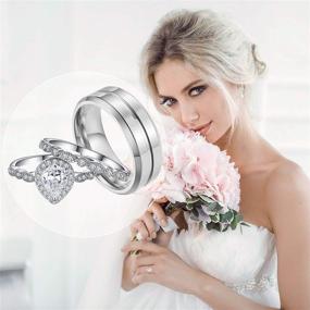 img 3 attached to 💍 Ahloe Набор обручальных колец в виде слезы: сочетание колец из титановой нержавеющей стали для него и для нее в золоте 18 карат с акцентами из Cz - Кольца для пары формы груши.