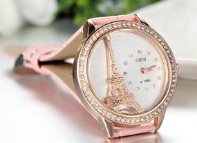 img 3 attached to Часы JewelryWe Eiffel Tower из розовой кожи с акцентами из страз для женщин, идеальные на Рождество.