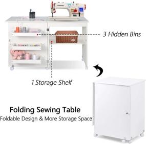 img 2 attached to 🧵 Multifunctional Folding Sewing Table with Storage Shelves - Portable Sewing Machine Cart and Craft Cabinet Rolling Desk with Lockable Casters - Ideal for Sewing and Computer Work (White)