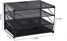 img 2 attached to Black Mesh Desk File Organizer with 3 Tier Shelf Sorter, Drawer and Paper Letter Tray by Veesun