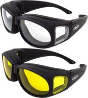 👓 enhanced safety and versatility: 2 pairs of global vision outfitter fit over safety glasses with black frame, clear + yellow lens logo