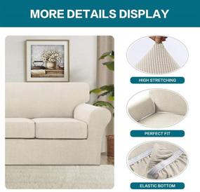 img 1 attached to 🛋️ Turquoize 3 Piece Loveseat Cover with Stretch, Couch Covers for 2 Cushion Sofas in Biscotti Beige, Thick Soft Fabric, Living Room Loveseat Slipcovers including 2 Individual Cushion Covers (Medium Size)