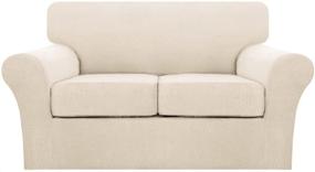 img 4 attached to 🛋️ Turquoize 3 Piece Loveseat Cover with Stretch, Couch Covers for 2 Cushion Sofas in Biscotti Beige, Thick Soft Fabric, Living Room Loveseat Slipcovers including 2 Individual Cushion Covers (Medium Size)