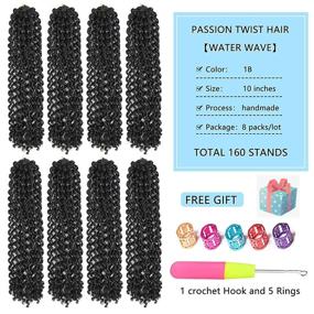 img 3 attached to 10 Inch Passion Twist Hair: 8 Packs of Water Wave Crochet Hair for Black Women - Braiding Hair for Spring Twist, Bohemian Crochet Braids (#1B)