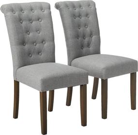 img 4 attached to 🪑 Modern Gray Tufted Dining Chairs with Solid Wood Legs - Set of 2 for Living Room