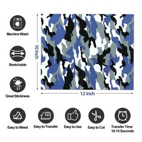 img 2 attached to 🎯 YRYM Camo HTV Heat Transfer Vinyl Bundle: 10 Pack 12" x 10" Sheets Iron on Vinyl, 5 Assorted Colors Heat Transfer Camouflage Pattern Vinyl (Green, Brown, Blue, Red, Black, and White)