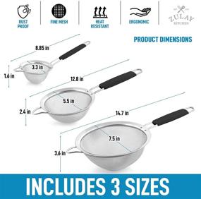 img 2 attached to 🥘 Zulay Kitchen Stainless Steel Fine Mesh Strainer Set - Kitchen Strainers (Set of 3) With Non-Slip Handles - Includes Small, Medium & Large Fine Mesh Sieve Set - Long-Lasting Metal Strainer