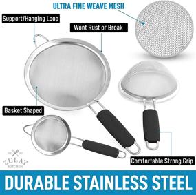 img 3 attached to 🥘 Zulay Kitchen Stainless Steel Fine Mesh Strainer Set - Kitchen Strainers (Set of 3) With Non-Slip Handles - Includes Small, Medium & Large Fine Mesh Sieve Set - Long-Lasting Metal Strainer