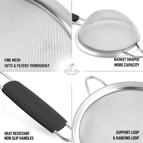 img 1 attached to 🥘 Zulay Kitchen Stainless Steel Fine Mesh Strainer Set - Kitchen Strainers (Set of 3) With Non-Slip Handles - Includes Small, Medium & Large Fine Mesh Sieve Set - Long-Lasting Metal Strainer