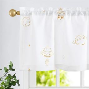 img 3 attached to 🌌 Vangao White Valance Curtains: Space Themed Window Treatment for Boys Room, Kids Bedroom, Nursery Room – Light Filtering & Thermal Insulated Gold Foil Window Topper – Rod Pocket, 16 Inch (1 Panel)