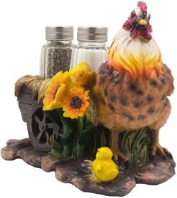 img 2 attached to 🐔 Rustic Country Kitchen Decor Glass Salt and Pepper Shaker Set - Mother Hen and Chicks with Sunflower & Hay Wagon Accents, Ideal as Farm Animal Figurines or Display Stands, Perfect Gifts for Farmers by Home-n-Gifts